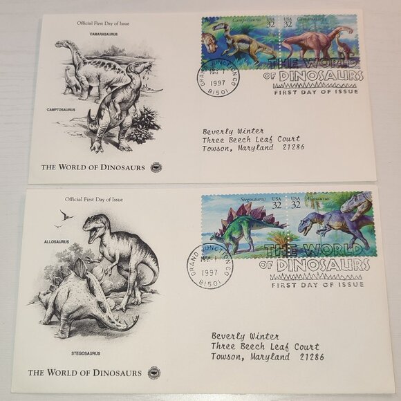 Dinosaurs Set FDC Prehistoric Fauna Collectible to Frame 1997 Vintage Covers - Picture 1 of 7